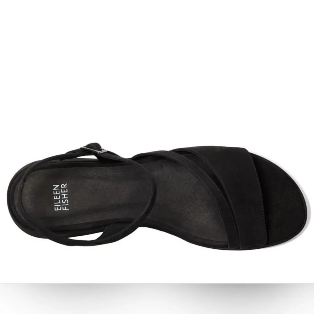 Eileen Fisher‎ Dae Black Wedge Sandal Size 9.5